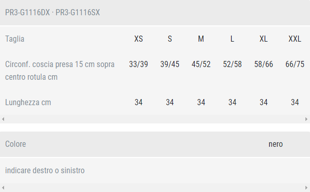 Guida taglia Genufit16 Orthofasty