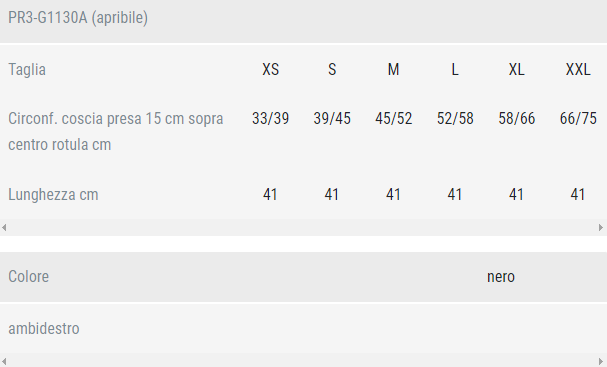 Guida taglia Genufit30A Orthofasty