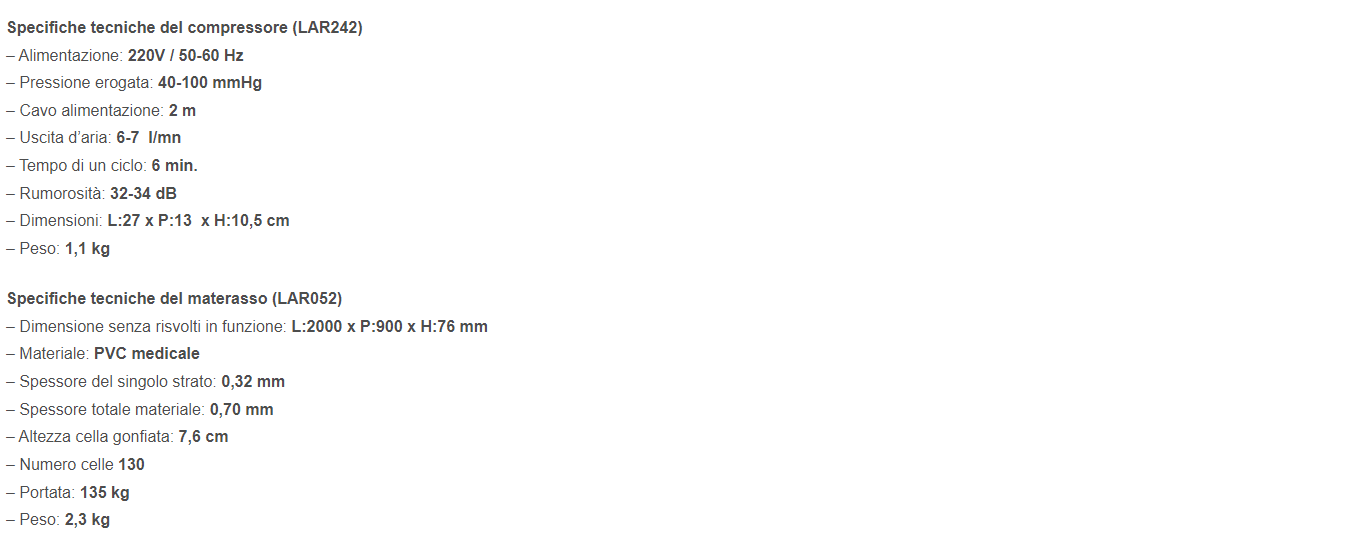 Specifiche tecniche Materasso LAD462 Orthofasty