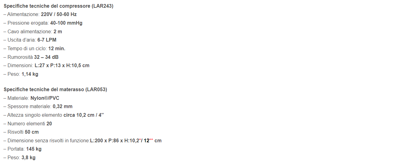 Specifiche tecniche materasso LAD463 Orthofasty