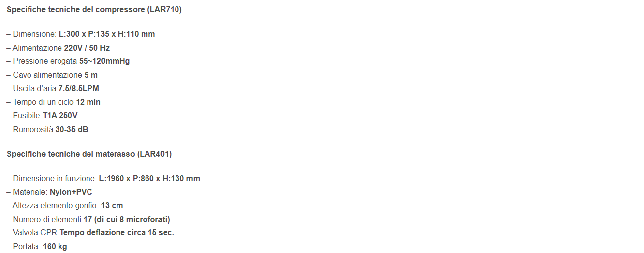 Specifiche tecniche materasso LAD470 Orthofasty