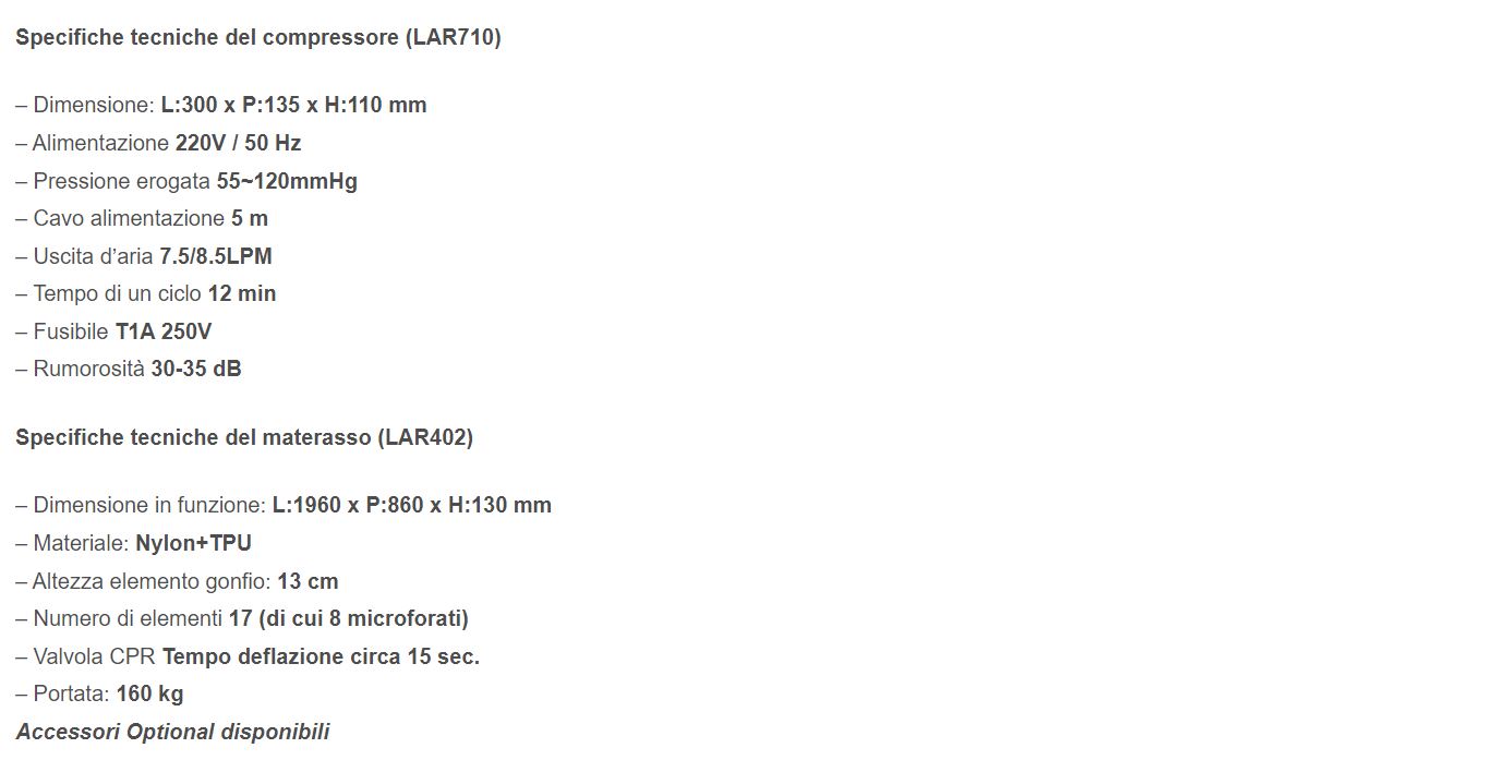 Specifiche materasso antidecubito LAD471 Orthofasty