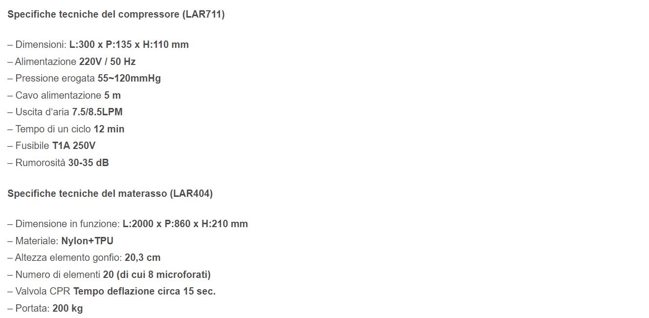 Specifiche materasso antidecubito LAD476 Orthofasty