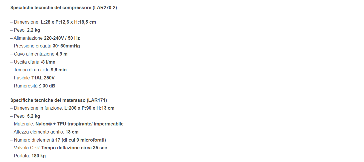 Specifiche tecniche materasso LAD672-2 Orthofasty