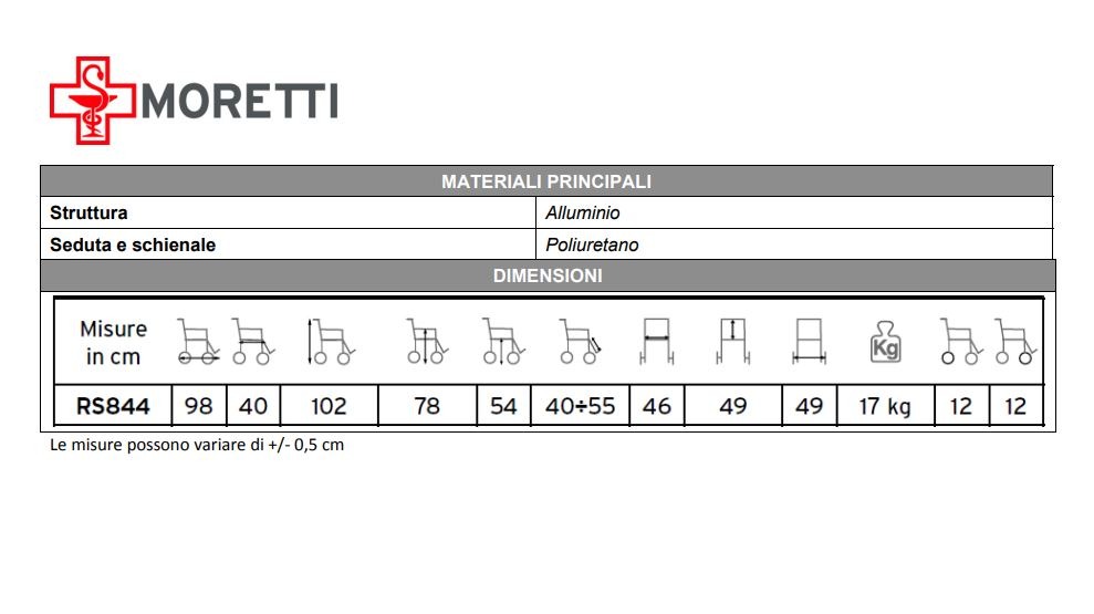 specifiche sedia Rs844 moretti Orthofasty