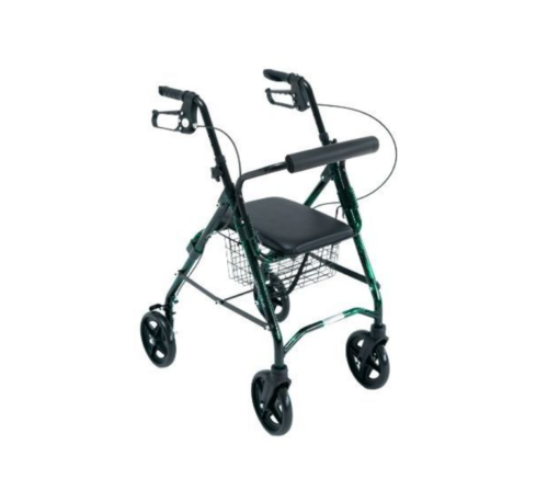 rollator ROLLY SLIM Wimed in alluminio, nero/verde, con seduta e cestino