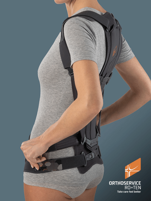 Spinalplus 3 Ro+Ten, tutore per osteoporosi grigio scuro con spallacci e semi-corsetto